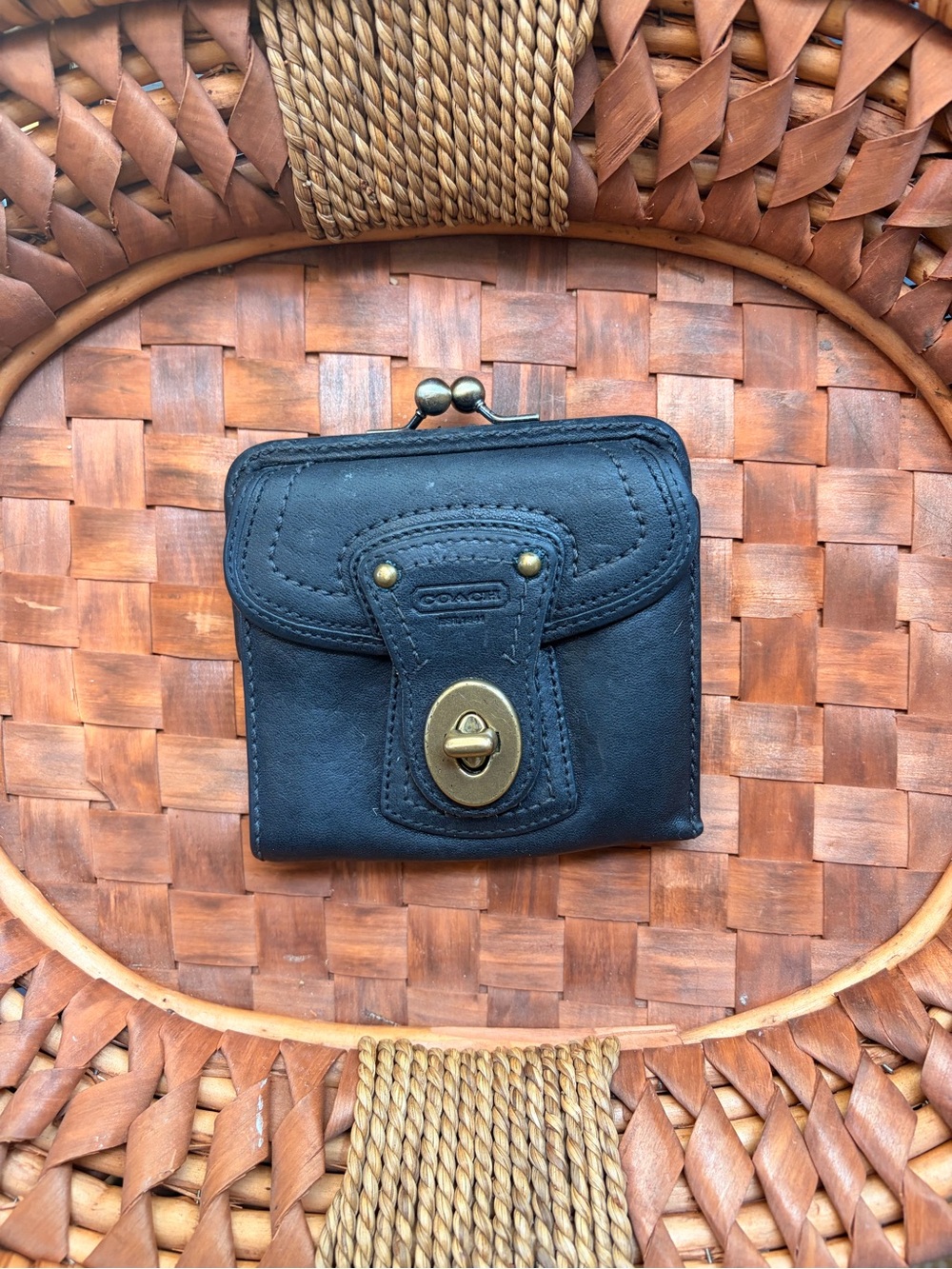 Coach legacy Black Leather Wallet with Brass Turnlock